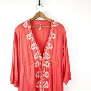 Trendology Dresses - Coral Embroidered Boho Maxi Beach Cover Up Dress Trendology Dresses - Coral Embroidered Boho Maxi Beach Cover Up Dress